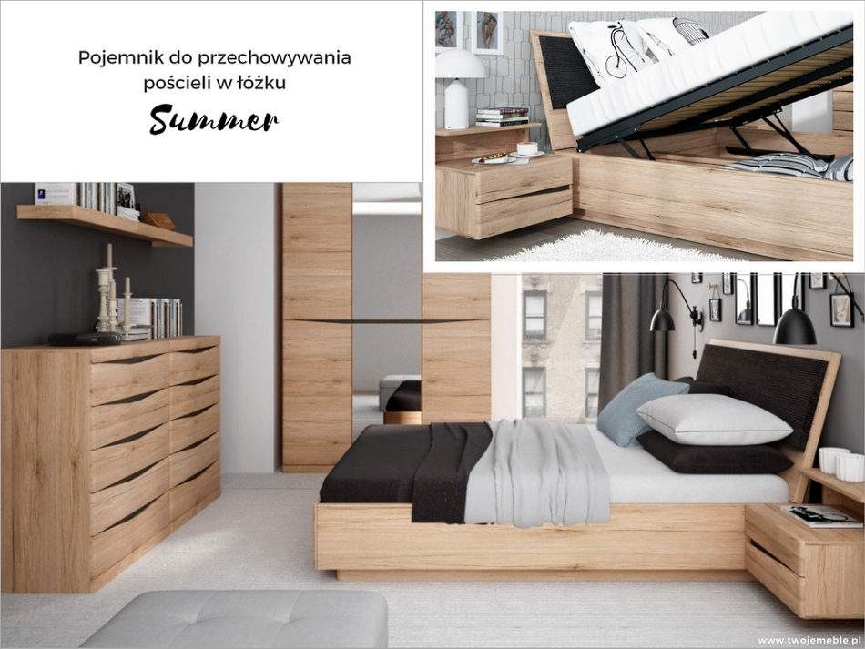 łóżko małeńskie, łóżko ze schowkiem, łóżko z zagłówkiem, modne meble do sypialni, kolekcja summer, www.twojemeble pl