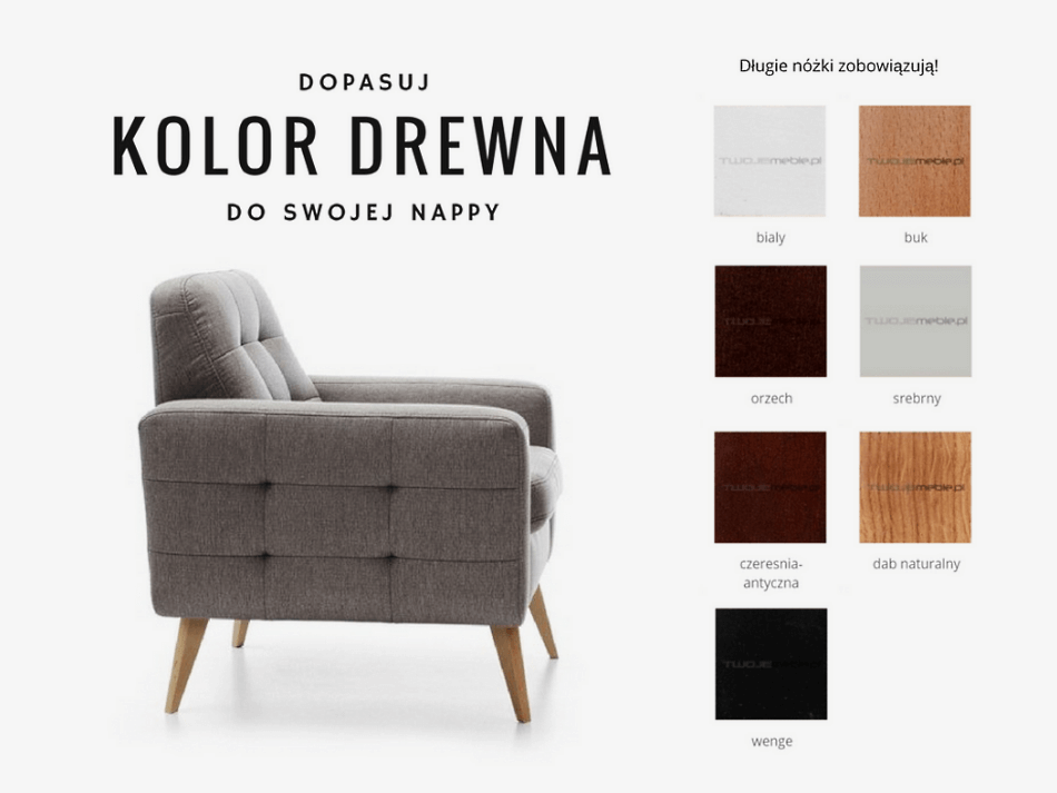 fotel nappa, twojemeble, sweet sit, możliwość wybory koloru nóżek, spersonalizowany fotel, fotel na zamówienie